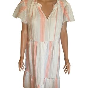 Wonderly Pastel Striped Ruffle Dress L